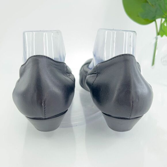 AGL Italy Women's Pump Size 41 11 Cap Toe Block Heel Low Heel Black Leather - Picture 4 of 11